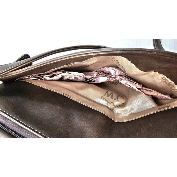 Vtg M.C. Metallic Croc Embossed Faux Leather Crossbody Bag Ornate Silver Tassel - Picture 12 of 15